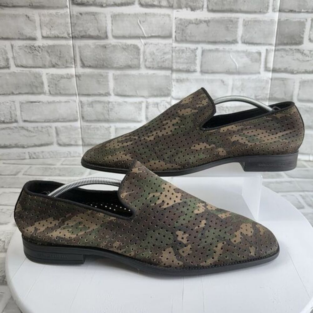 Karl Lagerfeld Paris Men's Size 13 Camouflage Green Leather Perforated Loafers